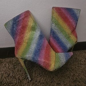 Anne Michelle Multicolor Rhinestone Heeled Boots